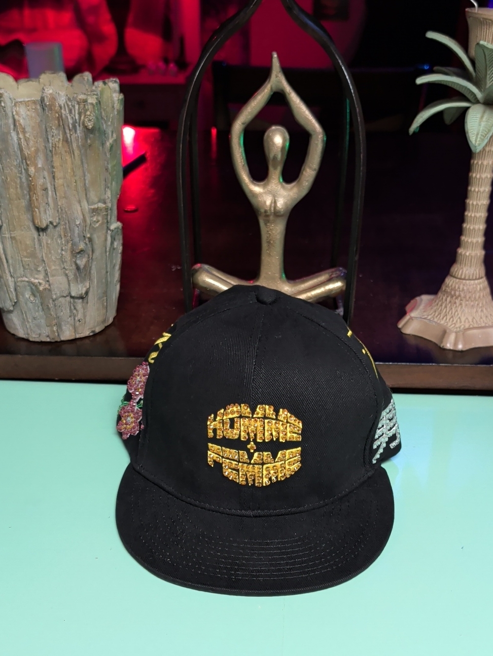 Black Kids' Baseball Cap with Gold Sequin Emblem